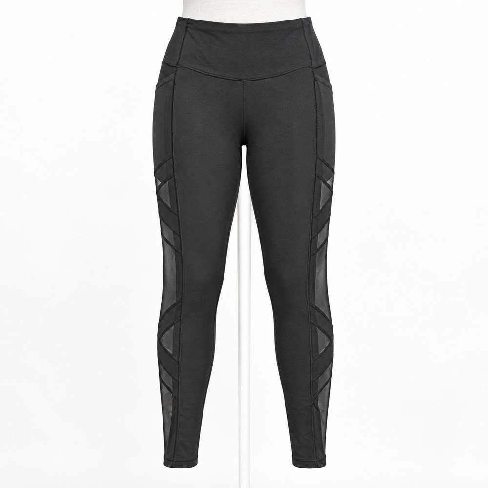 Victoria Sport Knockout Black Mesh Panel Leggings Size L Pockets Activewear Yoga